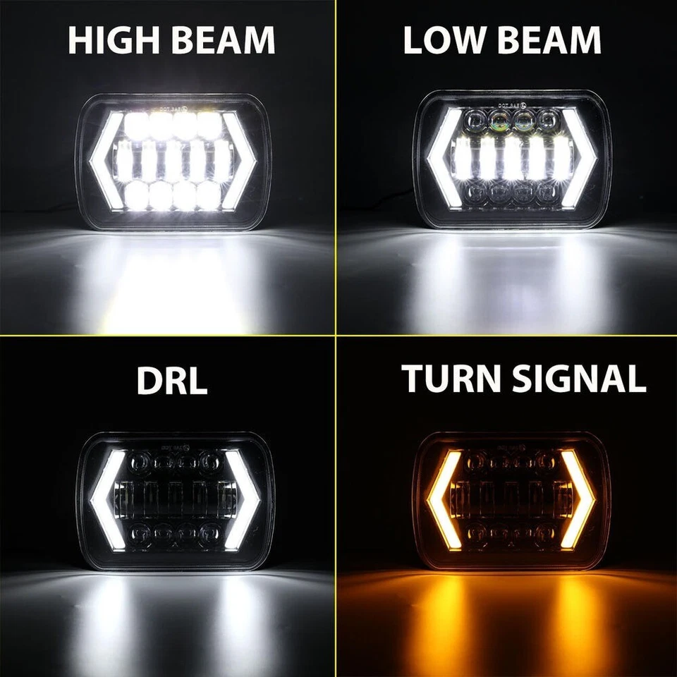 Pair 5X7/7X6 LED Headlights For Jeep Cherokee XJ 1984-2001 Wrangler YJ 1986-1995 Foto 3 de 4