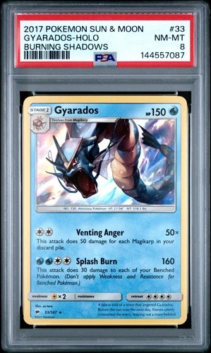 2017 POKEMON SUN & MOON BURNING SHADOWS #33 GYARADOS-HOLO PSA 8