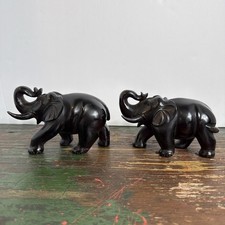 Pair Antique Chinese Carved Cherry Amber Bakelite Faturan Elephant Figures 804g