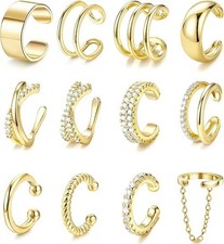 12PCS Ear Cuffs Non Piercing - 14K Gold Plated Ear Cuff Earrings for Women Ear
