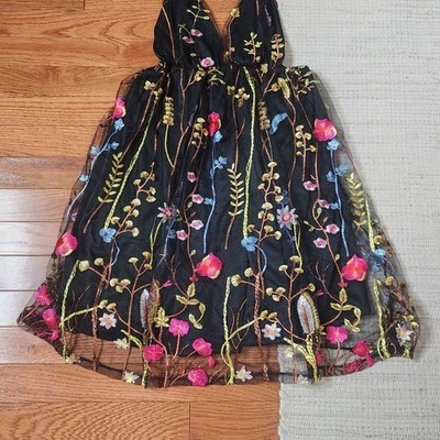 knee length dresses for ladies Dressed To The Nines Floral Mesh Rhinestone Mini Dress (Dandelion) SMALL main image 0