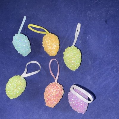 Easter Egg Set of 6 Multicolor Sequin Wine Charms or Ornaments 
