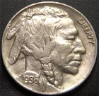 1936 Buffalo Nickel - Lightly Circulated Full Horn, Hair, and Tail Shows on Hip
