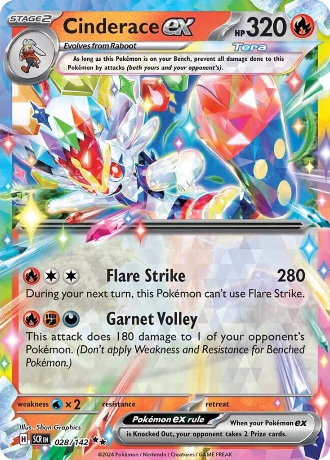 Cinderace ex 28/142 Double Rare Stellar Crown Pokemon Holo NM Graphics