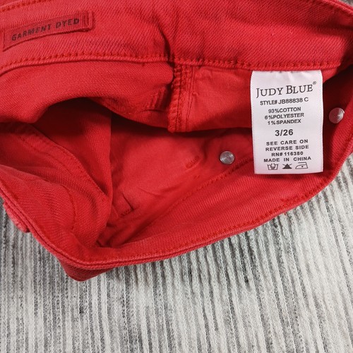 Judy Blue Jeans 3/26 Garment Dyed High Rise Wide Leg Raw Hem Crop Light Red - Picture 12 of 12