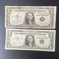 Lot de 2 billets 1 dollar États-Unis, années 1950, Amérique du Nord