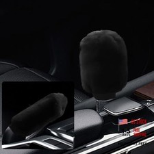 2PCS Plush Car Gear Shift Knob Cover  Handbrake Cover, Soft Fluffy Shift Black