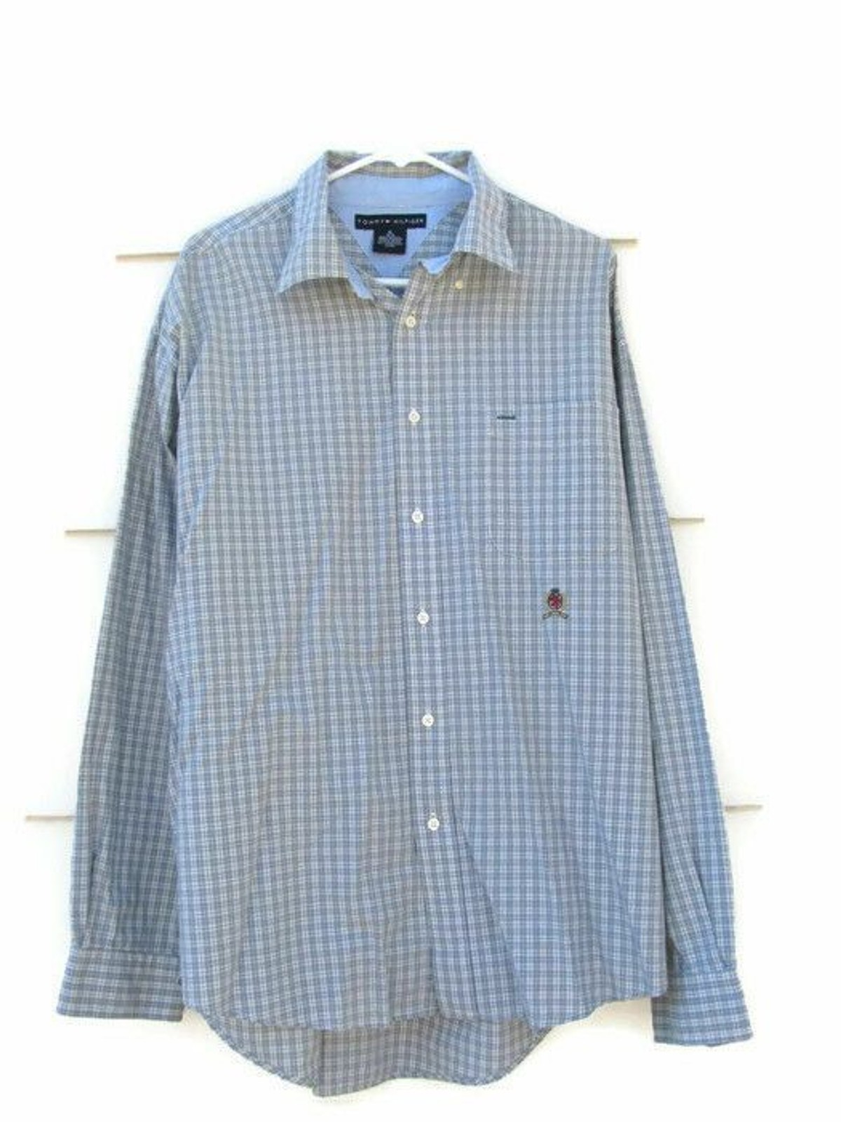 Tommy Hilfiger Mens Long Sleeve Dress Shirt Plaid & Checks Gray Green XL 012