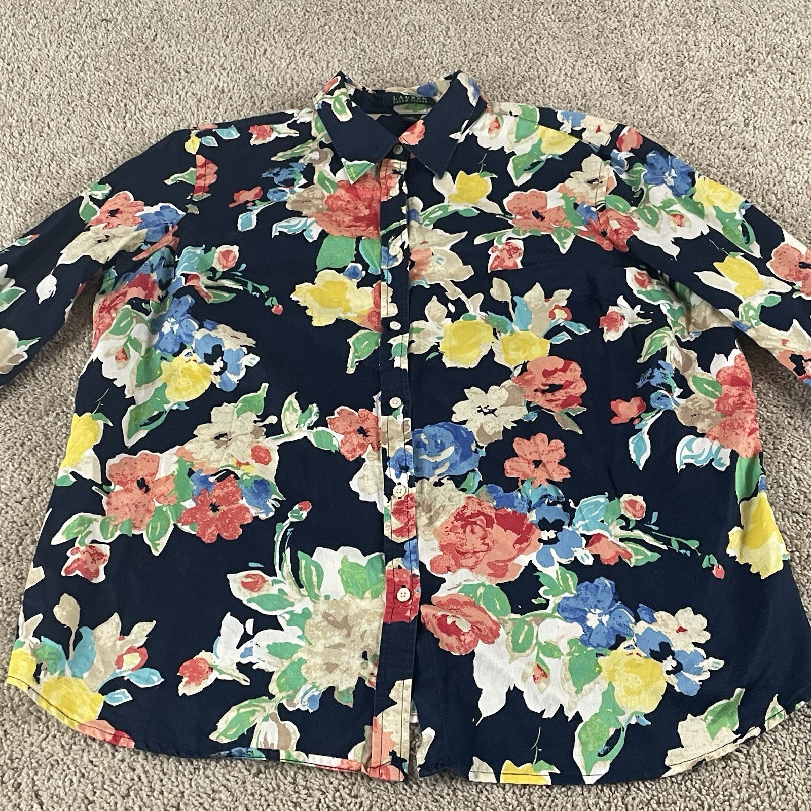 Ralph Lauren Shirt Women’s 1X Floral Button Up 3/4 Sleeve Resort Lightweight F28