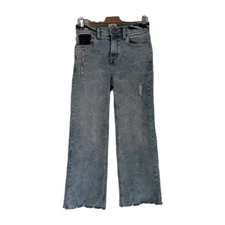 C&C California Wide-Leg Jeans Women's Size 2/26 Light Wash Distressed Raw Hem 