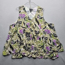 Attitudes by Renee Women's Size 3XL Floral Sleeveless V-Neck Top