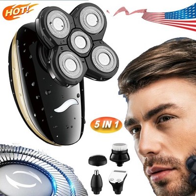 5-in-1 Rotary Electric Shaver 5D Rechargeable Bald Head Hair Beard Trimmer Razor