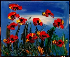 POPPIES    Abstract Modern Original Oil Painting  CANVAS BY KAZAV TH9
