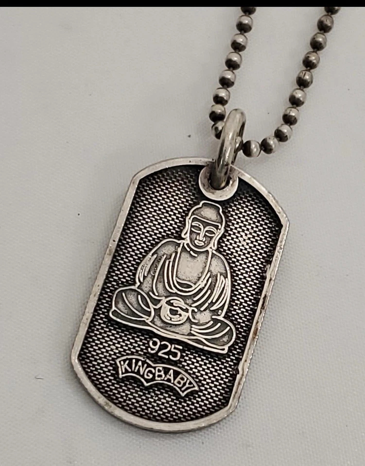 Collar Vintage Plata Esterlina 925 Rey Bebé Buda Etiqueta de Perro 17.04g Foto 2 de 4
