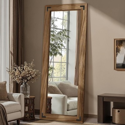 FICTOR Wooden Full Length Mirror, 65''x24'' Solid Wood Frame Floor Mirror, for ...