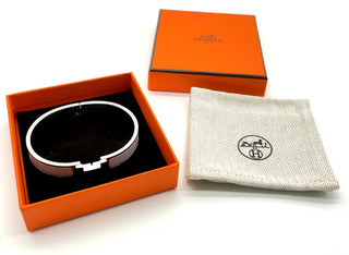 Auth Hermes Clic H Silver Light Blue 45.10g Bangle W/Box/Dustbag RT120018