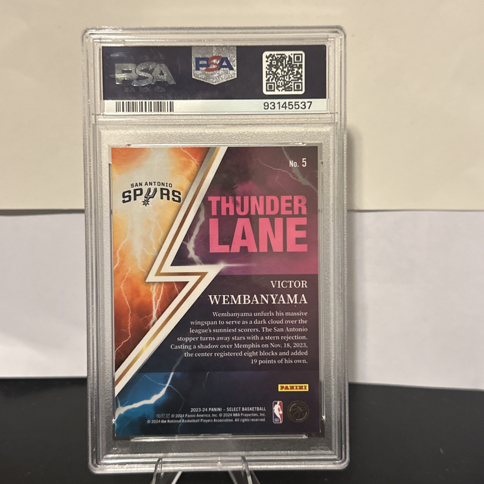Panini 2023-24 Select Thunder Lane Victor Wembanyama #5 RC PSA 9 view 2