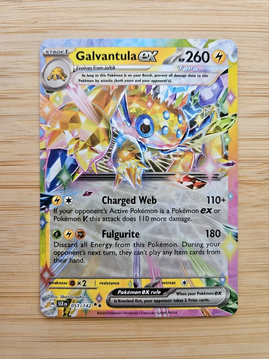 galvantula pokemon card value - ex 159/142 - Stellar Crown proof acrylic case and featuring a striking image of the captivating character Galvantula (Eevee Grove #27/107, 2-Diamonds)