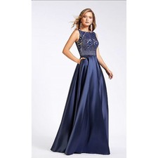 open lace back dress Beaded Chiffon Prom Dresses 2016 Long Bridesmaid Party Dresses Custom Size / As Picture