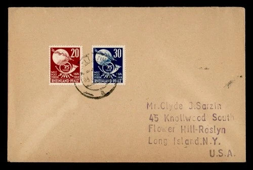 DR WHO 1950 GERMANY RHEINLAND PFALZ FDC? UPU ANIV COMBO M69211