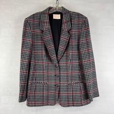 Pendleton Virgin Wool Plaid Blazer Jacket Women's Size 12 USA Vintage Red Gray