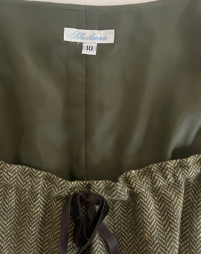 Anthropologie Corset Dress Wool Peasant Herringbone Olive Green Sz 10 Shoshanna - Picture 9 of 9
