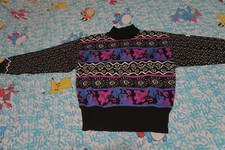 VTG 80s Demetre Womens Acrylic Wool Ski Sweater Pink Blue Abstract Nordic Floral
