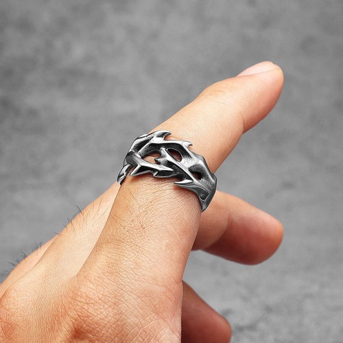 Dornen Krone Herren Ringe Edelstahl Damen Schmuck Retro Punk Silberfarben - Bild 15 von 24