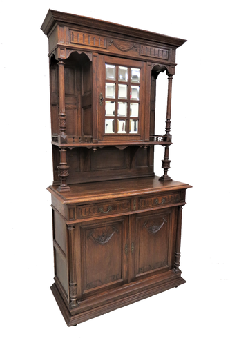 Antique French Hunt Cabinet - Circa 1900 Classical Revival W/ Beveled Mirror Top