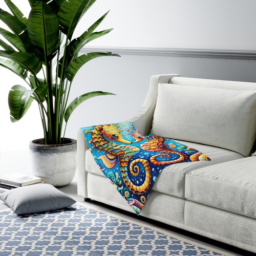 Baby Toddler Blanket Seahorses Fish in Bright Colors Design 5, Gift 30x40 - Picture 5 of 5