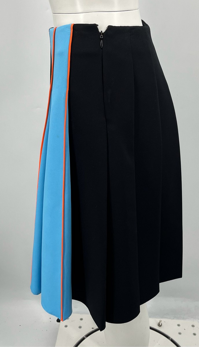 Prada 2015 STAINED Pleated Black/Blue Color Block Flare