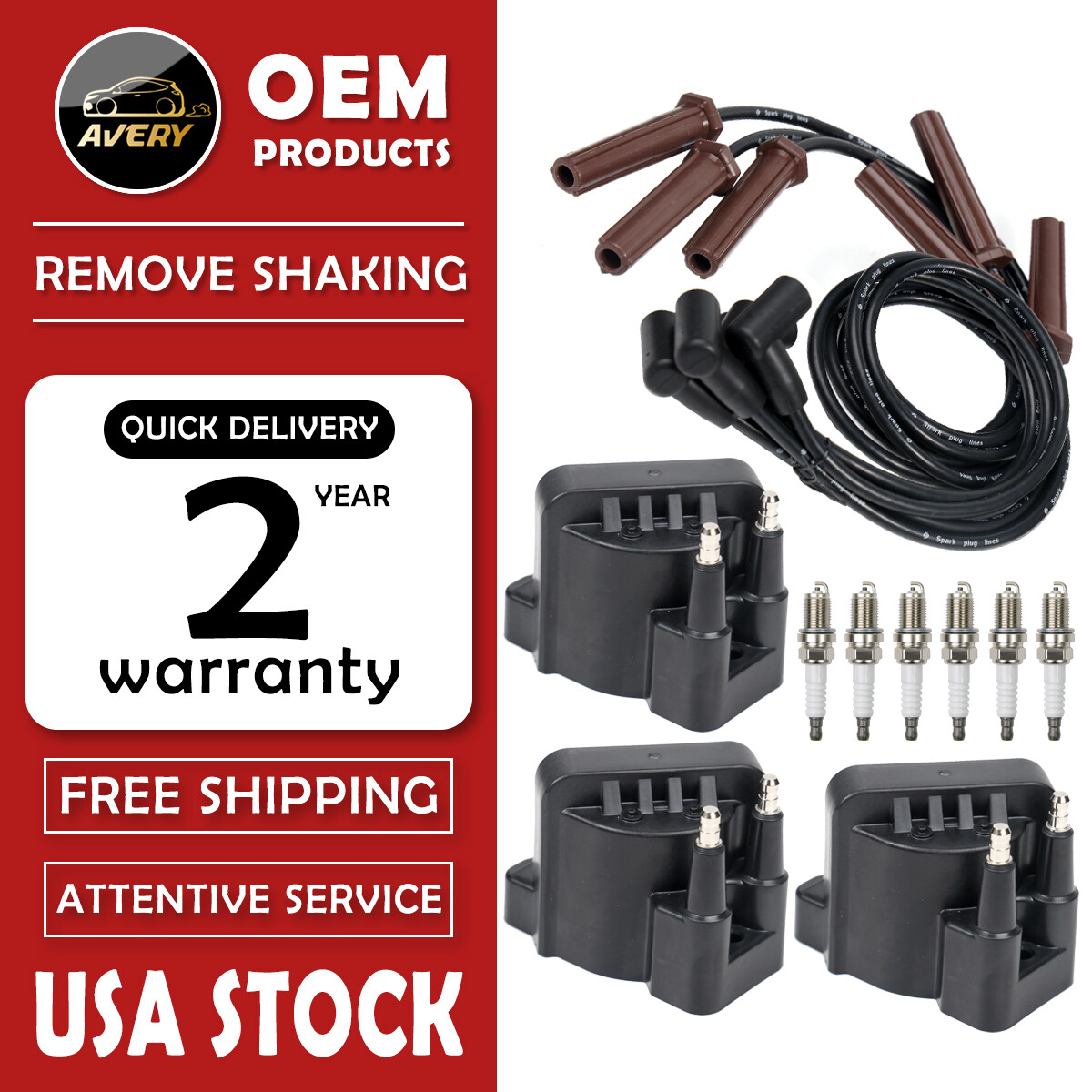 3 Ignition Coil & Spark Plug & Wireset for Buick Cadillac