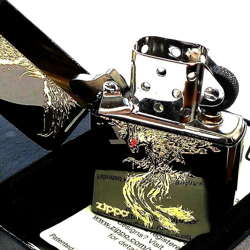 ZIPPO Lighter Phoenix Black Gold Japanese Pattern Black ZIPPO Lighter Phoenix Black Gold Japanese Pattern Black