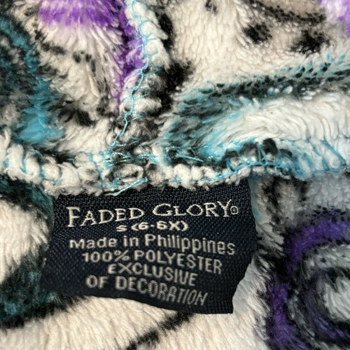 Faded Glory Fleece Hoodie Zip Pockets Heart Flower Star Print Girls Size 6 - Picture 3 of 7