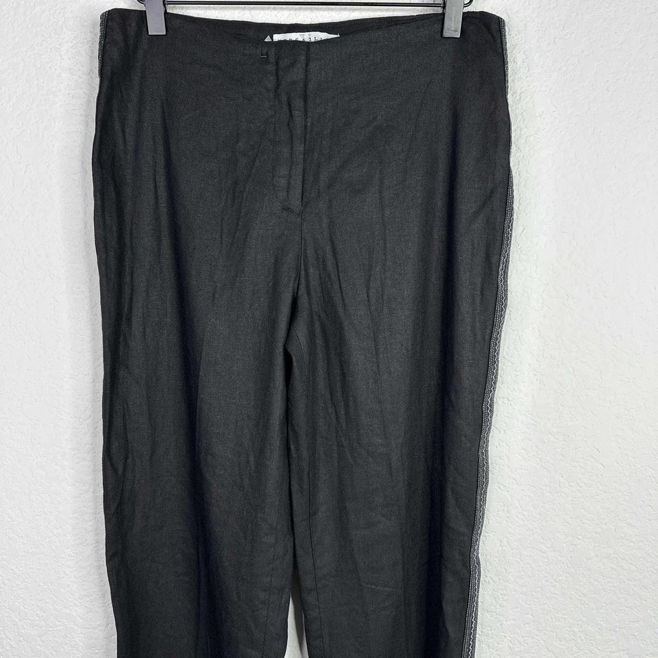 Pantalones Versailles Mujer Talla 8 Negro Mezcla de Lino Rayas Laterales Matador Boho Carrera Foto 3 de 4