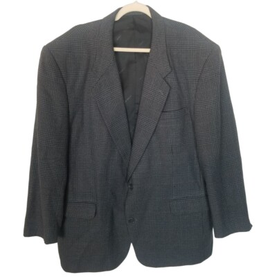 Pierre Balmain Mens 48R Blue Houndstooth Silk Wool Blend 2-Button Blazer Pockets