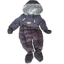 Mothercare Boys Snowsuit Size 3 to 6 Month Puffer Navy Hooded Mittens N Booties