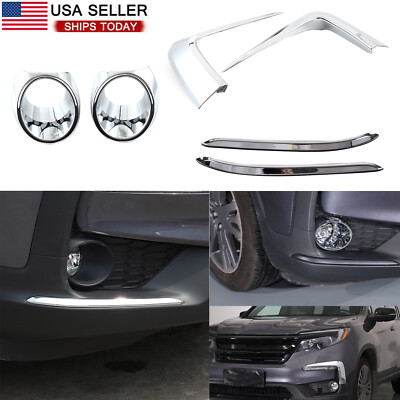 Chrome Front Bumper Fog Lamp Eyebrow Cover Trim For Honda Pilot 2019-2022 6PCS