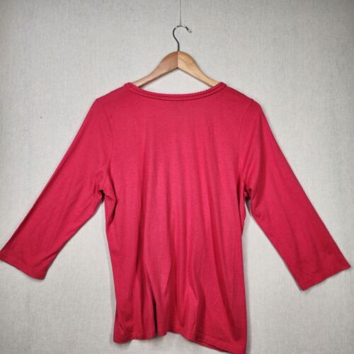 Camiseta Top Para Mujer TALBOTS Plus Petite Manga 1X 3/4 Rosa Caliente Algodón Modal - Imagen 4 de 7