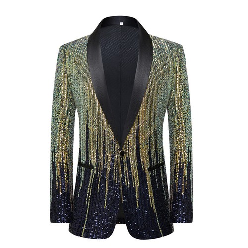 Lentejuelas Para Hombres Chaquetas Ajustadas Un Botón Blazer Escenario Vestido Abrigo Discoteca Fiesta - Imagen 23 de 23