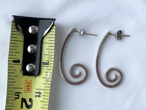 Vintage Sterling Silver 925 Drop Swirl Earrings Mexico Marked ATI - Picture 7 of 8