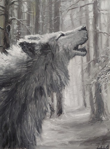 Howling White Wolf Original Oil Painting. Wolf Howl Echoes Through the Snow Art - Picture 2 of 10