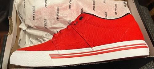 SUPRA Kids Stacks II Red/White Canvas Low Top Skate Shoes Boys Sneakers - Picture 3 of 6