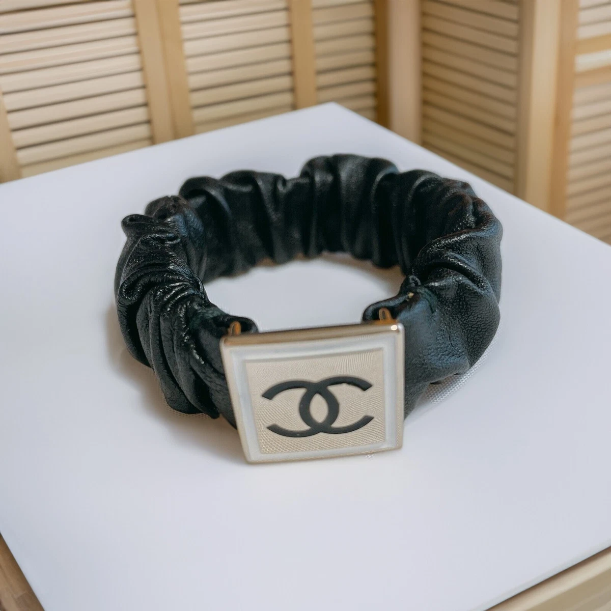 Authentic CHANEL Coco mark Chou chou hair accessories headband black #5387P