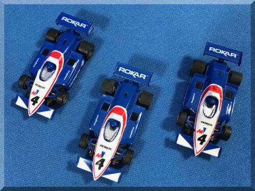 3 HO SLOT CARS GOODYEAR BELL ROKAR F1 FORMULA ONE - MINT BODIES #4 M-CAR CHASSIS - Picture 1 of 6