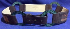 Vintage Chicos Wide Faux Leather Metal Belt Brown Patina Silver Buckle Sz M