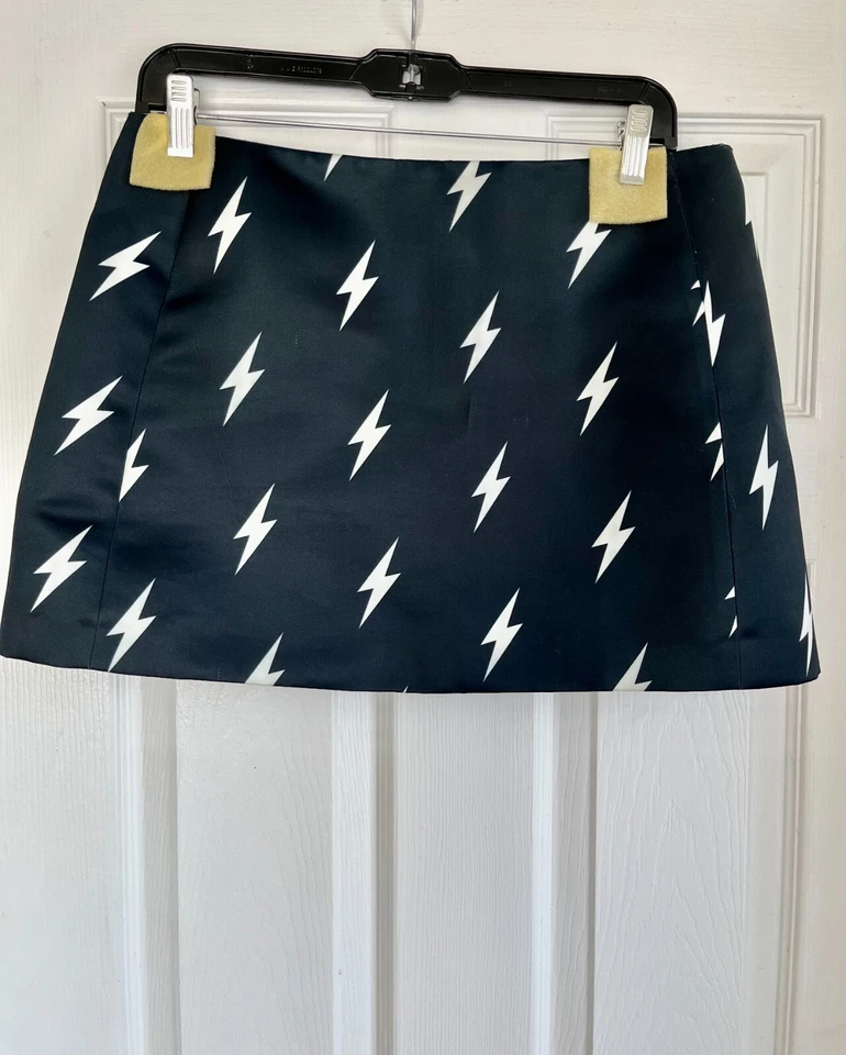 Neil Barrett $465 черный белый молнии болт атласная мини юбка размер это 44 США 8 - Изображение 4 из 4