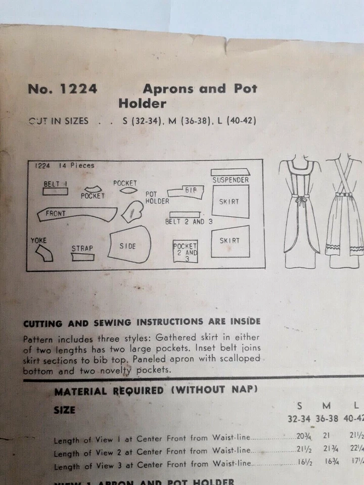 Apron Bib Half Butcher Potholder Mitt Small 1224 Hollywood Sewing Pattern VTG  - Image 4 of 4