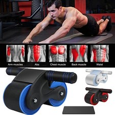 Automatic Rebound Abdominal Wheel Kit w/ Knee Pad Phone Holder Exercise Wheels