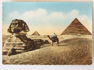 VINTAGE THE GREAT SPHINX & PYRAMIDS CAIRO EGYPT SOUVENIR PICTURE POSTCARD